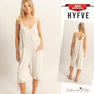 HYFVE V-Neckline Front Pockets Side Tie Hem Detail Relaxed Fit Romper | Oatmeal